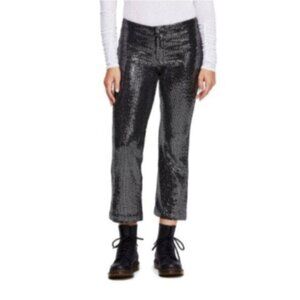 NWT Free People | Women's Black with Silver Straight Leg Sequin Pants Size 6